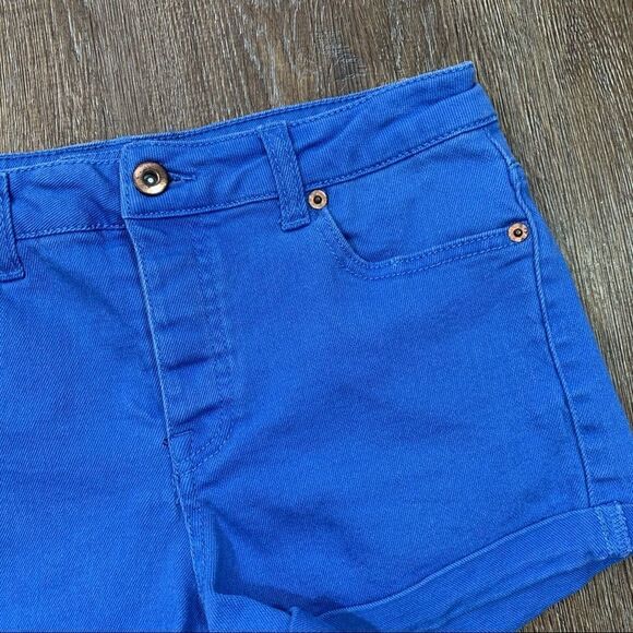 Blue Button Fly Jean Shorts - Picture 2 of 6